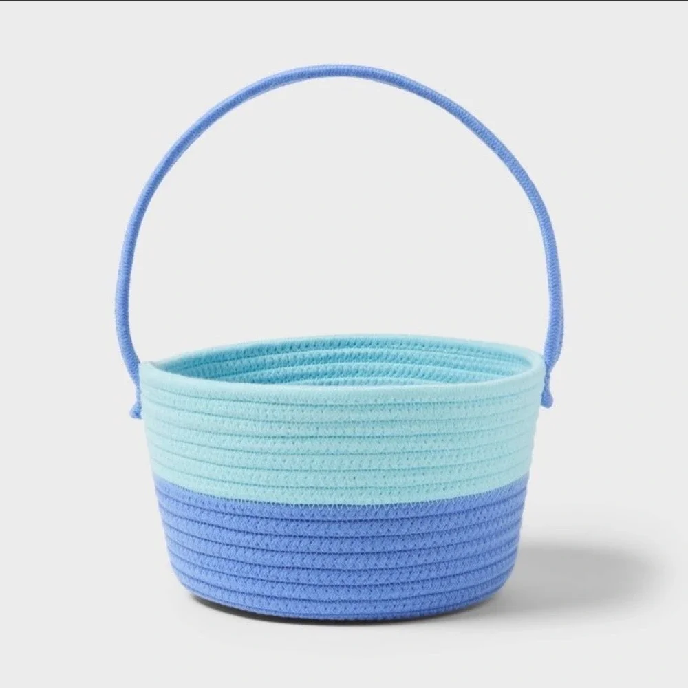 Spritz Easter Decorative Rope‎ Basket Light Blue Woven Cotton Round Handle